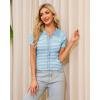 imageWULFUL Womens Short Sleeve Striped Pullover Sweater Cardigan Ribbed Knit Casual V Neck Shirt TopsLake Blue