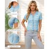 imageWULFUL Womens Short Sleeve Striped Pullover Sweater Cardigan Ribbed Knit Casual V Neck Shirt TopsLake Blue