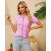 imageWULFUL Womens Short Sleeve Striped Pullover Sweater Cardigan Ribbed Knit Casual V Neck Shirt TopsRose Red