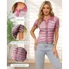 imageWULFUL Womens Short Sleeve Striped Pullover Sweater Cardigan Ribbed Knit Casual V Neck Shirt TopsWine