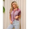 imageWULFUL Womens Short Sleeve Striped Pullover Sweater Cardigan Ribbed Knit Casual V Neck Shirt TopsWine