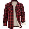 imageWULFUL Mens Flannel Fleece Jackets Sherpa Lined Shirt Jacket Plaid Jackets Shacket Winter Outerwear WarmRed711