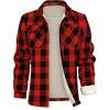 imageWULFUL Mens Flannel Fleece Jackets Sherpa Lined Shirt Jacket Plaid Jackets Shacket Winter Outerwear WarmRed798