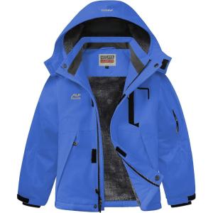 imageWULFUL Boys Winter Waterproof Ski Coat Kids Thick Fleece Snow Jacket Outdoor Windproof CoatBlue