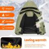 imageWULFUL Boys Winter Waterproof Ski Coat Kids Windproof Snow Jacket with Detachable HoodArrny Green