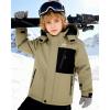 imageWULFUL Boys Winter Waterproof Ski Coat Kids Windproof Snow Jacket with Detachable HoodArrny Green