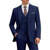 imageWULFUL Mens 3 Piece Slim Fit Suit Set One Button Blazer Jacket Pants Tuxedo Set for Party Wedding and BusinessNavy