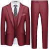 imageWULFUL Mens 3 Piece Slim Fit Suit Set One Button Blazer Jacket Pants Tuxedo SetRed