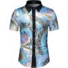 imageWULFUL Mens Disco Shirt Short Sleeve Dress Shirts Sequins 70s Party Costume Button Down Shirts