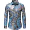 imageWULFUL Mens Luxury Disco Party Prom Paisley Gold Shiny Long Sleeve Dress Shirts Button Down Shirts