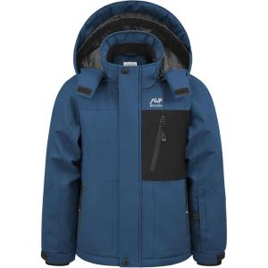 imageWULFUL Boys Winter Waterproof Ski Coat Kids Windproof Snow Jacket with Detachable HoodAqua