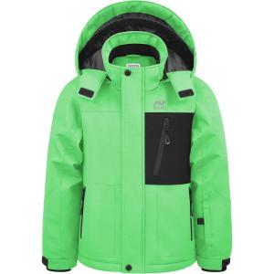 imageWULFUL Boys Winter Waterproof Ski Coat Kids Windproof Snow Jacket with Detachable HoodGreen