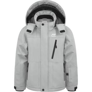 imageWULFUL Boys Winter Waterproof Ski Coat Kids Windproof Snow Jacket with Detachable HoodGrey
