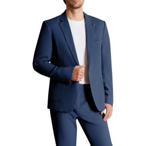 imageWULFUL Mens 2 Piece Slim Fit Suit Set One Button Blazer Jacket Pants SetNavy