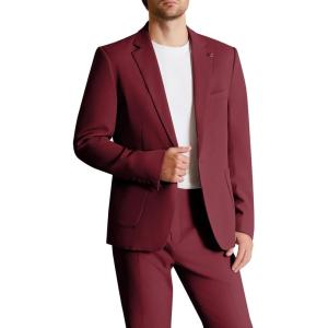 imageWULFUL Mens 2 Piece Slim Fit Suit Set One Button Blazer Jacket Pants SetRed