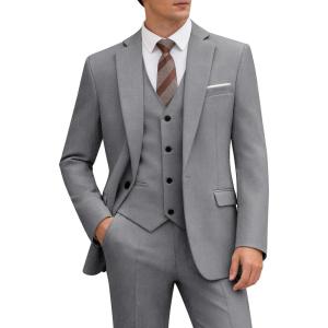 imageWULFUL Mens 3 Piece Slim Fit Suit Set One Button Blazer Jacket Pants Tuxedo Set for Party Wedding and BusinessDark Grey