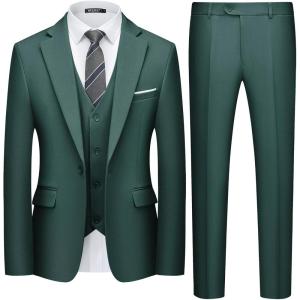 imageWULFUL Mens 3 Piece Slim Fit Suit Set One Button Blazer Jacket Pants Tuxedo SetBlackish Green
