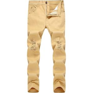 imageWULFUL Mens Ripped Jeans Slim Fit Skinny Stretch Comfy Denim Jeans PantsKhaki
