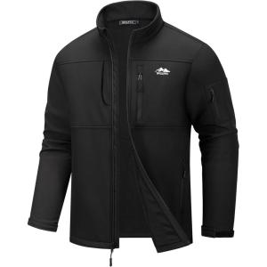 imageWULFUL Mens Lightweight Softshell Jacket Warm Fleece Lined Windbreaker Waterproof Rain Jacket for Winter Outdoor HikingBlack