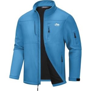 imageWULFUL Mens Lightweight Softshell Jacket Warm Fleece Lined Windbreaker Waterproof Rain Jacket for Winter Outdoor HikingBlue