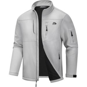 imageWULFUL Mens Lightweight Softshell Jacket Warm Fleece Lined Windbreaker Waterproof Rain Jacket for Winter Outdoor HikingLight Grey