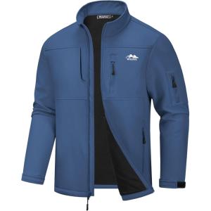imageWULFUL Mens Lightweight Softshell Jacket Warm Fleece Lined Windbreaker Waterproof Rain Jacket for Winter Outdoor HikingRoyal Blue