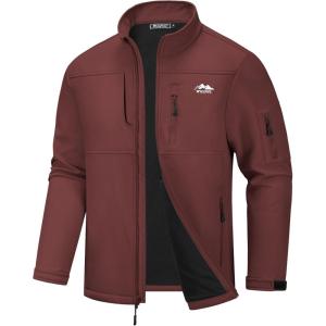 imageWULFUL Mens Lightweight Softshell Jacket Warm Fleece Lined Windbreaker Waterproof Rain Jacket for Winter Outdoor HikingWine Red