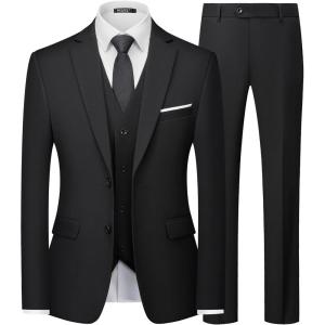 imageWULFUL Mens Slim Fit 3 Piece Suits Two Button Blazer Vest amp Pants Tuxedo Set for Business Wedding PartyBlack