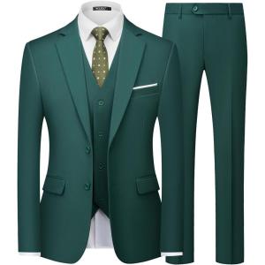 imageWULFUL Mens Slim Fit 3 Piece Suits Two Button Blazer Vest amp Pants Tuxedo Set for Business Wedding PartyBlackish Green