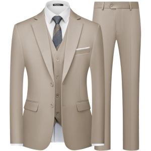 imageWULFUL Mens Slim Fit 3 Piece Suits Two Button Blazer Vest amp Pants Tuxedo Set for Business Wedding PartyChampagne