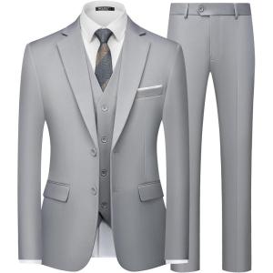 imageWULFUL Mens Slim Fit 3 Piece Suits Two Button Blazer Vest amp Pants Tuxedo Set for Business Wedding PartyLight Gray