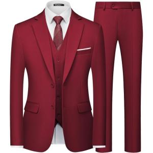 imageWULFUL Mens Slim Fit 3 Piece Suits Two Button Blazer Vest amp Pants Tuxedo Set for Business Wedding PartyRed
