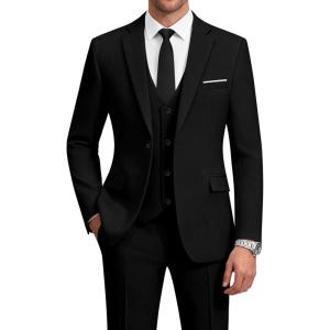 imageWULFUL Mens Suit 3 Piece Slim Fit Suits for Men One Button Blazer Jacket Pants Tuxedo Suit Set for Prom Wedding and BusinessBlack