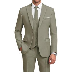 imageWULFUL Mens Suit 3 Piece Slim Fit Suits for Men One Button Blazer Jacket Pants Tuxedo Suit Set for Prom Wedding and BusinessBrown