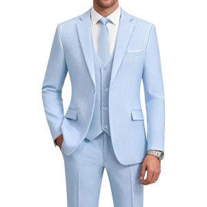imageWULFUL Mens Suit 3 Piece Slim Fit Suits for Men One Button Blazer Jacket Pants Tuxedo Suit Set for Prom Wedding and BusinessLight Blue