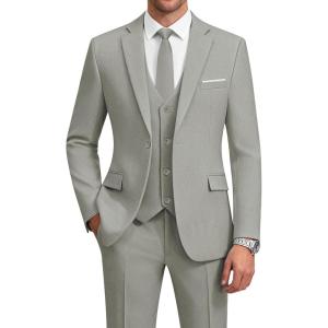 imageWULFUL Mens Suit 3 Piece Slim Fit Suits for Men One Button Blazer Jacket Pants Tuxedo Suit Set for Prom Wedding and BusinessLight Grey