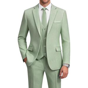 imageWULFUL Mens Suit 3 Piece Slim Fit Suits for Men One Button Blazer Jacket Pants Tuxedo Suit Set for Prom Wedding and BusinessSage Green