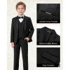 imageBoys 5 Pieces Tuxedo Suit Set Kids Suits Shawl Collar Jacket Pant Vest Pant and Bow Tie for Wedding Ring Bearer Party PromBlack