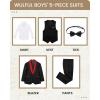 imageBoys 5 Pieces Tuxedo Suit Set Kids Suits Shawl Collar Jacket Pant Vest Pant and Bow Tie for Wedding Ring Bearer Party PromBlackred Lapel