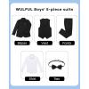 imageWULFUL Boys Suits 5Piece Tuxedo Suit Set Jacket Pants Shirt Vest amp Bow Tie for Kids Wedding Ring Bearer PartyBlack