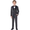 imageWULFUL Boys Suits 5Piece Tuxedo Suit Set Jacket Pants Shirt Vest amp Bow Tie for Kids Wedding Ring Bearer PartyDark Grey