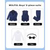 imageWULFUL Boys Suits 5Piece Tuxedo Suit Set Jacket Pants Shirt Vest amp Bow Tie for Kids Wedding Ring Bearer PartyNavy