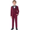 imageWULFUL Boys Suits 5Piece Tuxedo Suit Set Jacket Pants Shirt Vest amp Bow Tie for Kids Wedding Ring Bearer PartyWine Red
