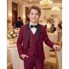 imageWULFUL Boys Suits 5Piece Tuxedo Suit Set Jacket Pants Shirt Vest amp Bow Tie for Kids Wedding Ring Bearer PartyWine Red