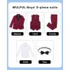 imageWULFUL Boys Suits 5Piece Tuxedo Suit Set Jacket Pants Shirt Vest amp Bow Tie for Kids Wedding Ring Bearer PartyWine Red