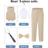 imageWULFUL Boys Suits 5Pieces Formal Slim Fit Tuxedo Suit SetTeen Suits for Wedding Ring Bearer Church OutfitLight Khaki