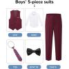 imageWULFUL Boys Suits 5Pieces Formal Slim Fit Tuxedo Suit SetTeen Suits for Wedding Ring Bearer Church OutfitWine Red
