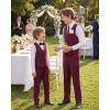 imageWULFUL Boys Suits 5Pieces Formal Slim Fit Tuxedo Suit SetTeen Suits for Wedding Ring Bearer Church OutfitWine Red