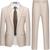 imageWULFUL Mens Slim Fit 2 Piece Suit One Button Solid Blazer Business Party Jacket Vest Pants SetBeige
