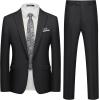 imageWULFUL Mens Slim Fit 2 Piece Suit One Button Solid Blazer Business Party Jacket Vest Pants SetBlack